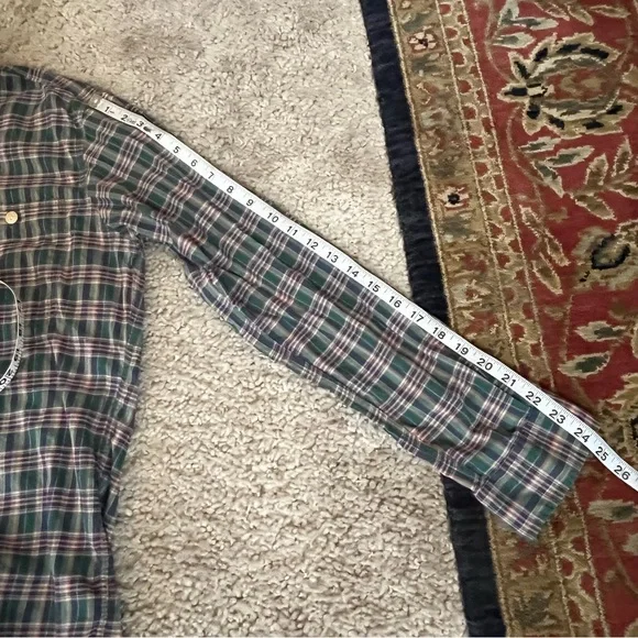 Vintage 1990s Polo Country Authentic Dry Goods Plaid Elbow Patch Button Down - Picture 8 of 8